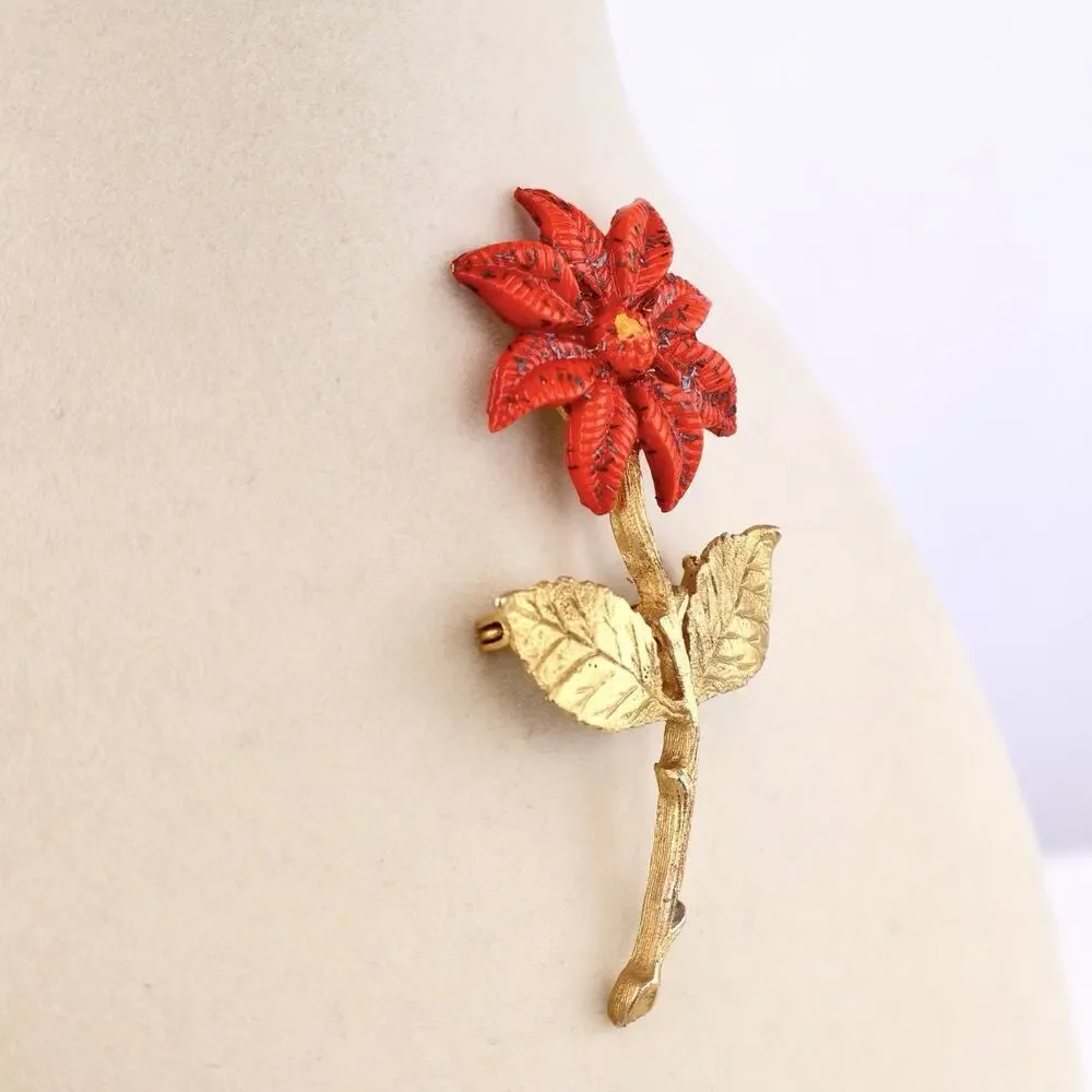 Vintage Miraculous Medal Virgin Mary Flower Brooch‎ Pin Catholic Religious 3